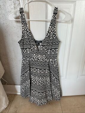 Express Black & White Aztec Fit-and-Flare Mini Dress